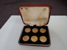 A cased set of six 1966 Queen Elizabeth II Gold Sovereigns, case is by Shell Oil