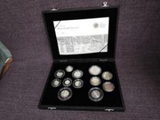 The 2009 United Kingdom Elizabeth II Silver Proof Coin Set in original box with certificates, Twelve