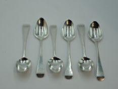 A set of six Georgian silver teaspoons of Old English form bearing monogram to terminals, London