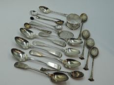 A selection of HM silver tea, coffee, jam, salt spoons etc including Newcastle 1848, Georgian Dublin