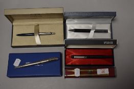 A selection of ball-point pens, including boxed Parker fibre point, Portunus Club, Sea Gems, and a