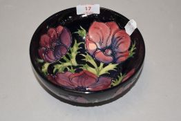 A modern 20th century Moorcroft bowl in the Anemone design, marked as a factory second.