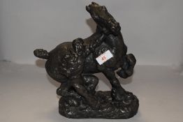 After Orphelia Gordon Bell (1915-1975) Man and Horse, bronzed resinous group, bearing moulded