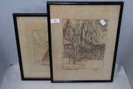 Two mid 20th century embroidered pictures, depicting +'Westminster Abbey & Edinburgh Castle'