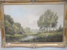 An oil painting, Dyer, nostalgic children fishing, signed, 50 x 75cm, plus frame