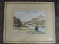 A watercolour, Alec C Quayle, West Baldwin, lake scene, signed, 24 x 34cm, plus frame and glazed