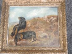 An oil painting, S Bright, gun dogs, signed and dated 1875, 40 x 50cm, plus frame