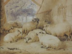 A lithograph print, after T S Cooper, Sheep in Byre, 36 x 44cm, plus frame and glazed