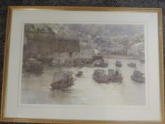 A Ltd Ed print, after O J Curtis, Polperro, signed and num 302/500, 36 x 53cm, plus frame and