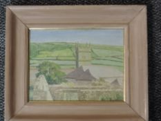 An oil painting on board, Tom Espley, Zenor Church, signed and attributed and painted verso, 19 x