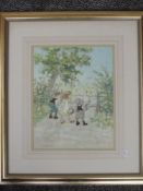 A pastel sketch, Margaret Chapman, nostalgic farmyard, signed, 33 x 25cm, plus frame and glazed