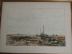 A watercolour, Albert Pollitt, coastal landscape with sailing boats, signed and dated 1888, 34 x