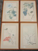 Four watercolours, still life Japanese, 27 x 16cm, a similar still life, 24 x 32cm, and a pair of