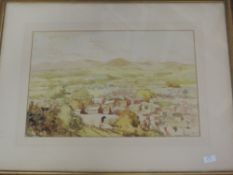 A watercolour, attributed to William Dodd, village landscape, initialled and dated 1942, 36 x