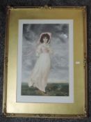 A mezzotint print, after Stafford and Brook, portrait of a beauty, signed, stamped and dated 1920,