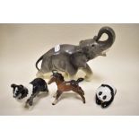 A Beswick foal or pony with a Beswick panda and similar sheep dog with a German made Elephant