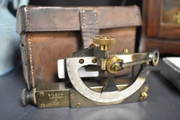 A Wilson London military inclinometer dated 1918 in unmatched leather box Marked JA Jacobs & Co