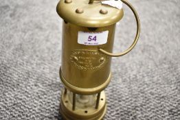 A Brass Lamp & Limelight Company (Hockley) miner lamp, colliery No 8721, serial number 5614, 23cm