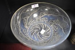 An R Lalique 'Chiens Levrier' opalescent glass bowl, moulded signature and numbered No 3214
