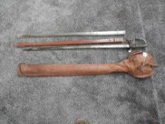 A British Infantry Officers Sword with brown leather Scabbard, metal scabbard and leather sword