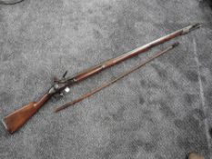 A French MLE 1777 Musket, MRE R.DE Culle on lock plate, 1599 882 on stock, steel ramrod, barrel