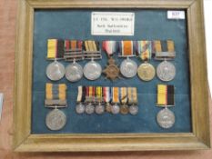 A collection of Medals to LT.Colonel W.D.Sword North Staffordshire Regiment in display frame,