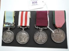 A group of four Medals, Crimea Medal 1854 with Sebastopol clasp, India Mutiny Medal 1858, Long