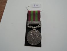 A 1896 India Medal with Relief of Chitral 1895 clasp and ribbon to 2213.PTE.J.Wichin.1st.Bn.E.