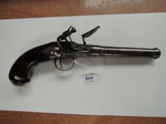 A Cannon Barrelled Flintlock Pistol, John Williams below flintlock, Victorian mark under barrel,