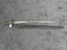 A French Sword Bayonet for the Chassepot Rifle 1866, 1868 inscribed on blade edge, with scabbard,