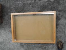 A wood & glass table top Display Case, size 57cm x 83cm x 11cm deep