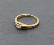 A yellow metal signet ring stamped 18ct having inset old cut diamond, approx 0.4ct, to open