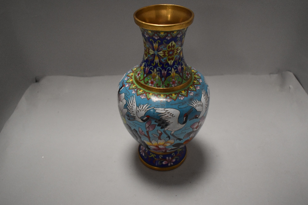 A 20th century cloisonne vase decorated with scenes of stalks and landscape - Image 2 of 2