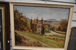 An original oil on canvas of a lake side manner house possibly Scottish