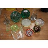 A selection of art glass paper weights and Victorian glass dumps