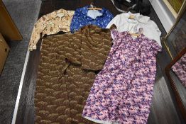 A selection of ladies vintage printed fabric blouses and shirts