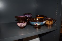 A selection of early 20th century lustre ware ceramics including Sunderland style hand decorated