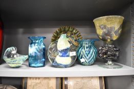 A good collection of various studio art glass by Mdina including footed comport and vase