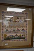 A 20th century needle work embroidery relating to early American settlers