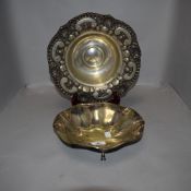 Two antique silver plated bowls one having shell design
