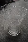 A substantial large clear cut crystal glass table centre vase