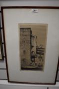 An antique print of a European town signed and limited 56/100 after Sameuel Chamberlain.