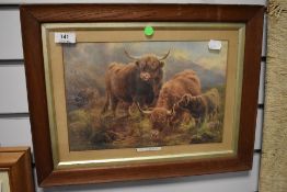a vintage print of highland cattle titled the Chieftain