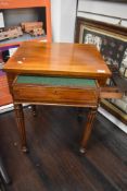 A good quality 19th century mahogany writing table/sewing table with pull out desk drawer,