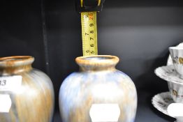 A pair of 1930's studio pottery vases of ovoid- form, with mottled dripped glaze, unmarked.