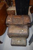 A set of three possibly 18th Century travel trunks, graduated sizes, covered with horse or similar