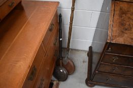 Two Victorian bed side warmers having copper pans