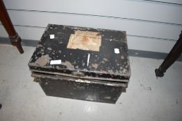 A vintage deed box, approx 36 x 26 x 25cm, lock damaged