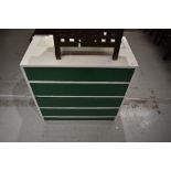 A painted ply chest of four drawers, width approx. 76cm