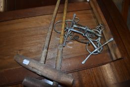 Two vintage polo mallets , horse bits etc